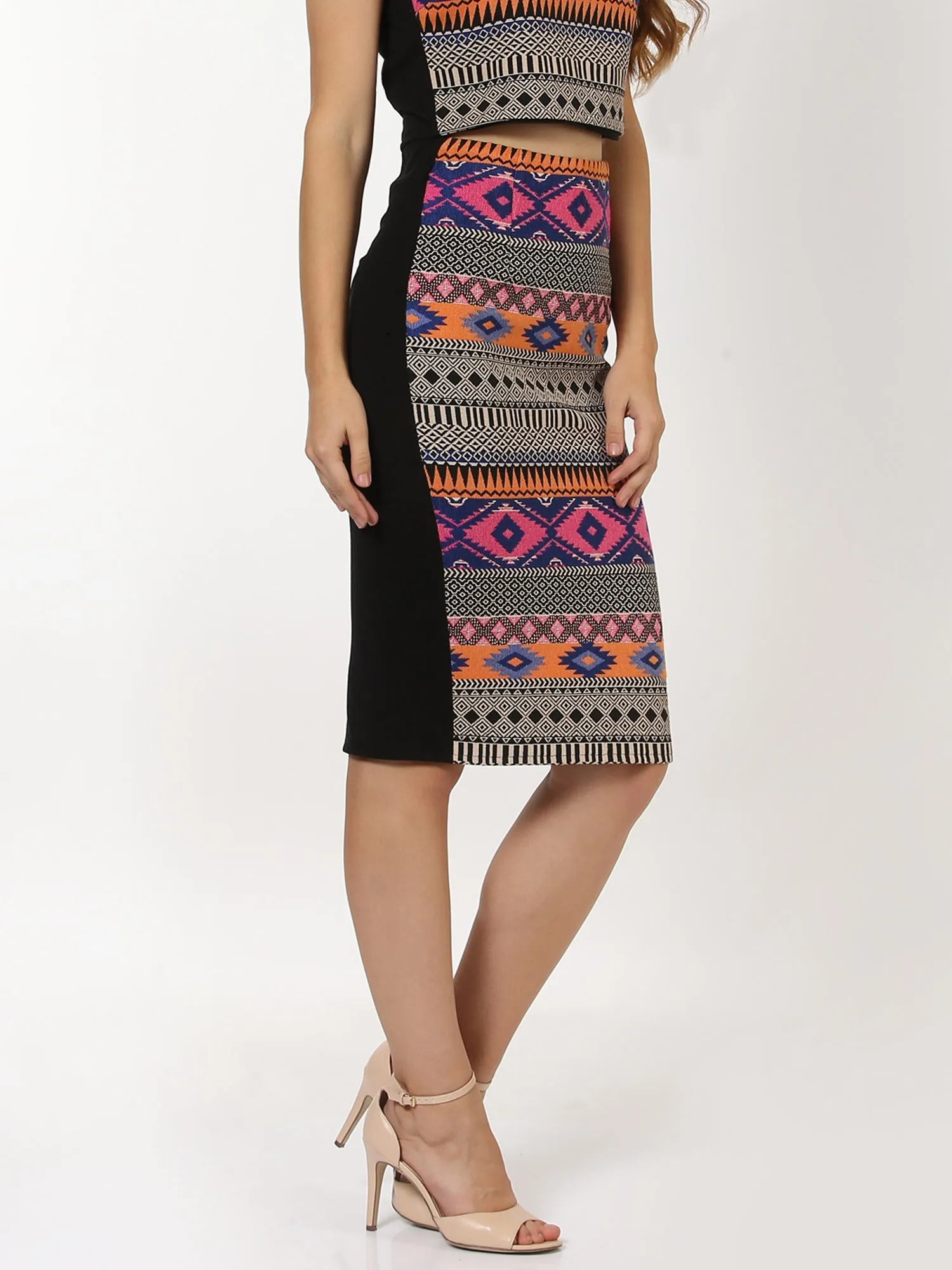 Multicolored Jacquard Pencil Skirt