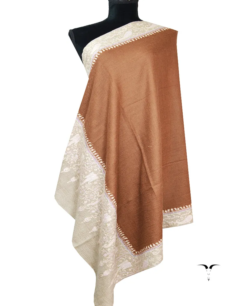 natural and brown embroidery pashmina shawl 8587