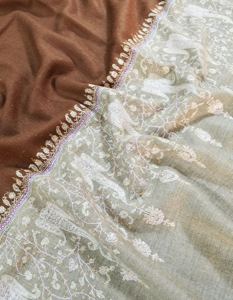 natural and brown embroidery pashmina shawl 8587