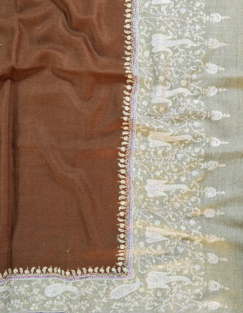 natural and brown embroidery pashmina shawl 8587