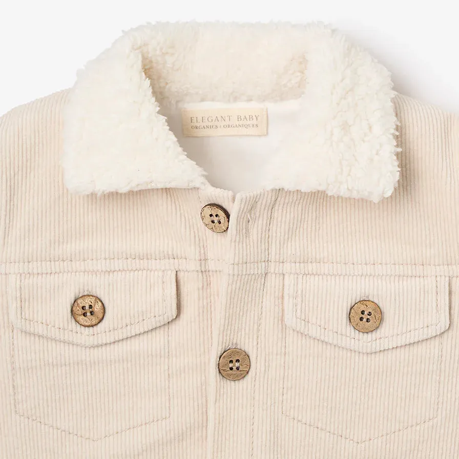 Neutral Corduroy Jacket With Sherpa Trim