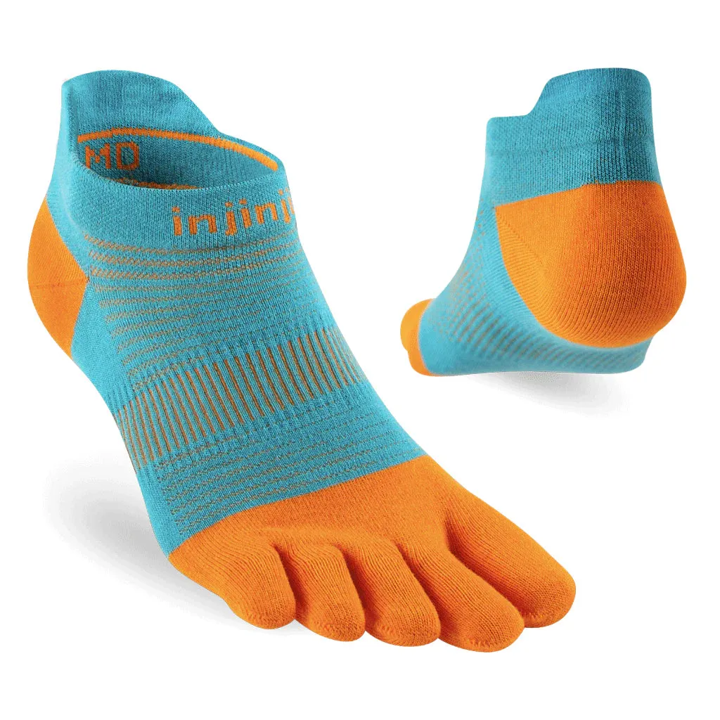 Performance RUN Ultra Thin Cushioning No Show Toe Socks Orange/Teal