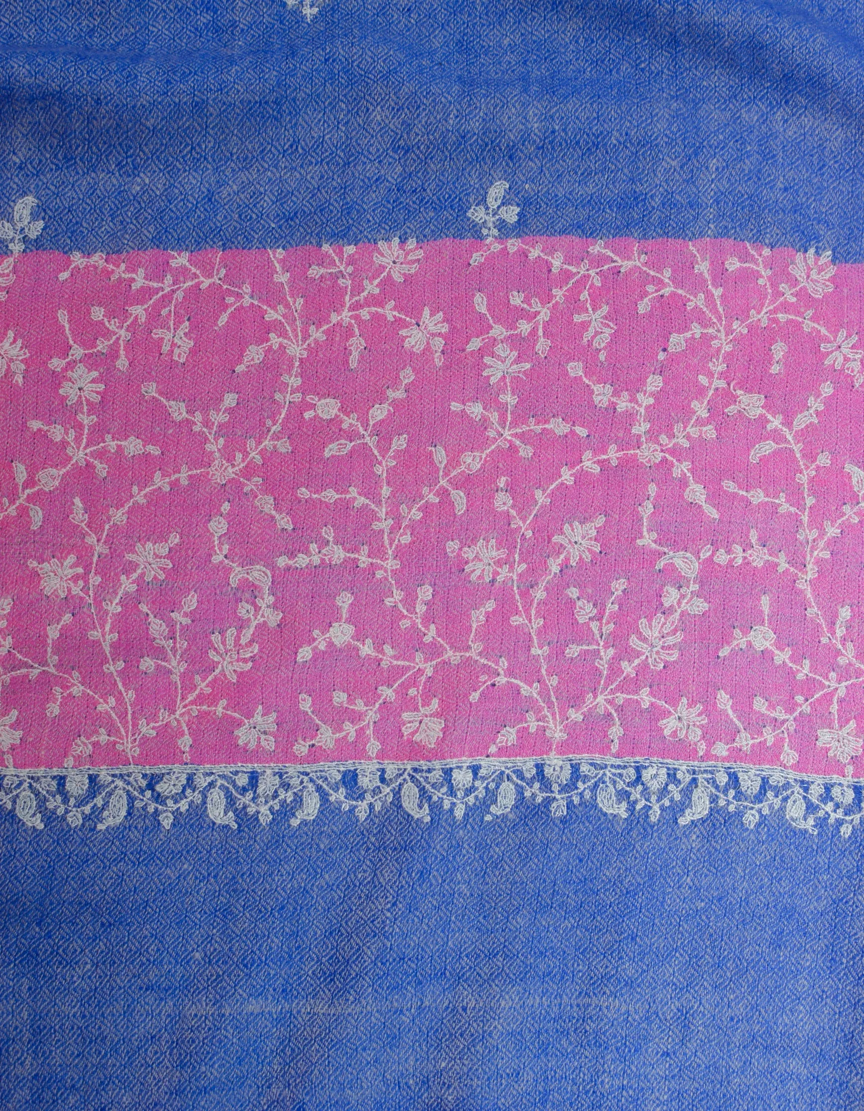 Persian Blue Handwoven Border Embroidered Cashmere Pashmina Stole