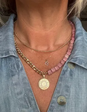 Pink Rhodonite and Astrology Pendant Necklace