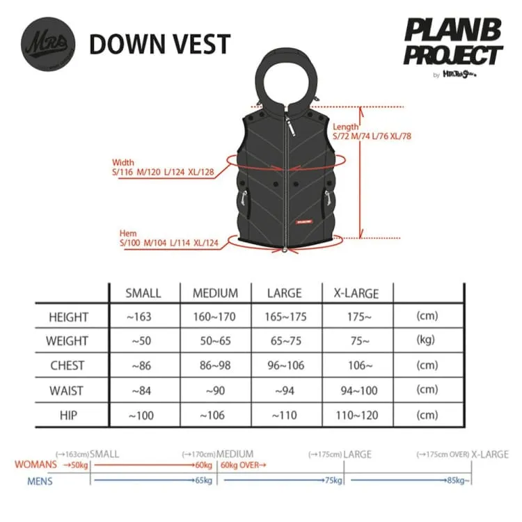 PLANB PROJECT Down Vest Jacket (Japanese Brand) Burning Orange [Unisex]