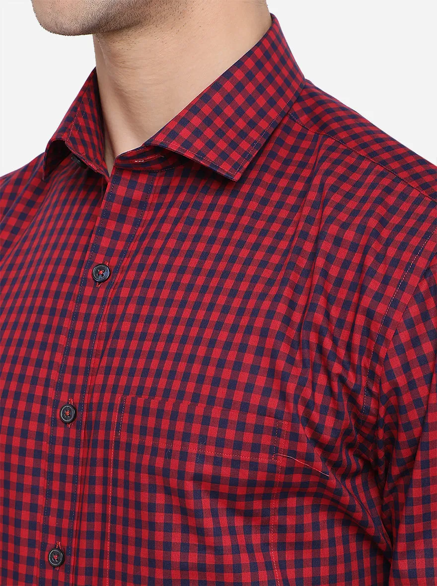 Red & Blue Checked Regular Fit Formal Shirt | JadeBlue