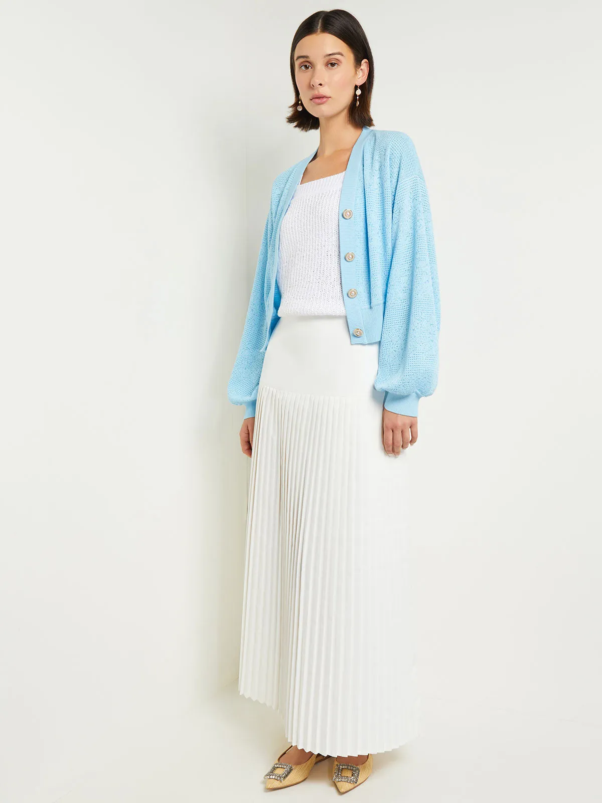 Relaxed Fit Button Front Jacket - Balloon Sleeve Soft Burnout Knit