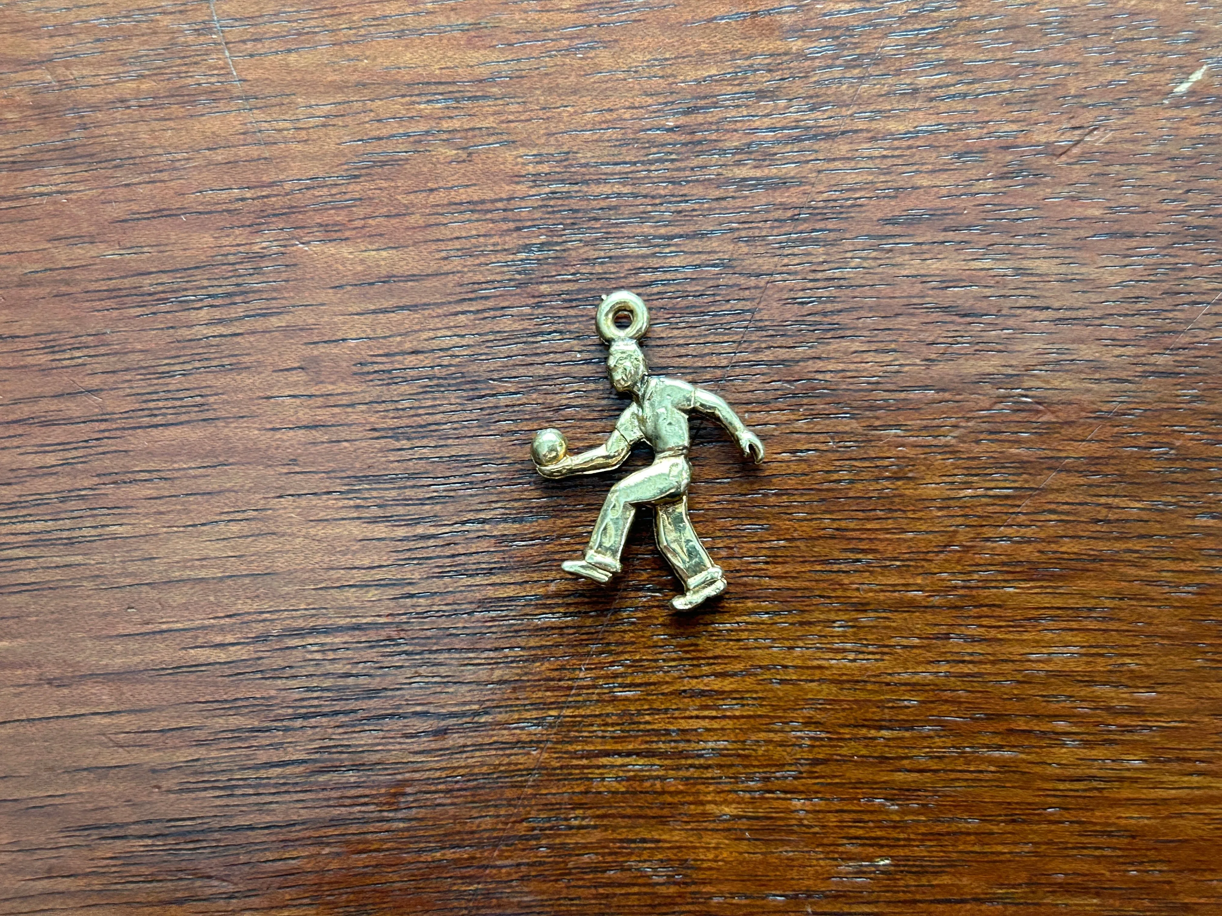 Retro Style Boy Man Bowling Bowler Gold Tone Charm