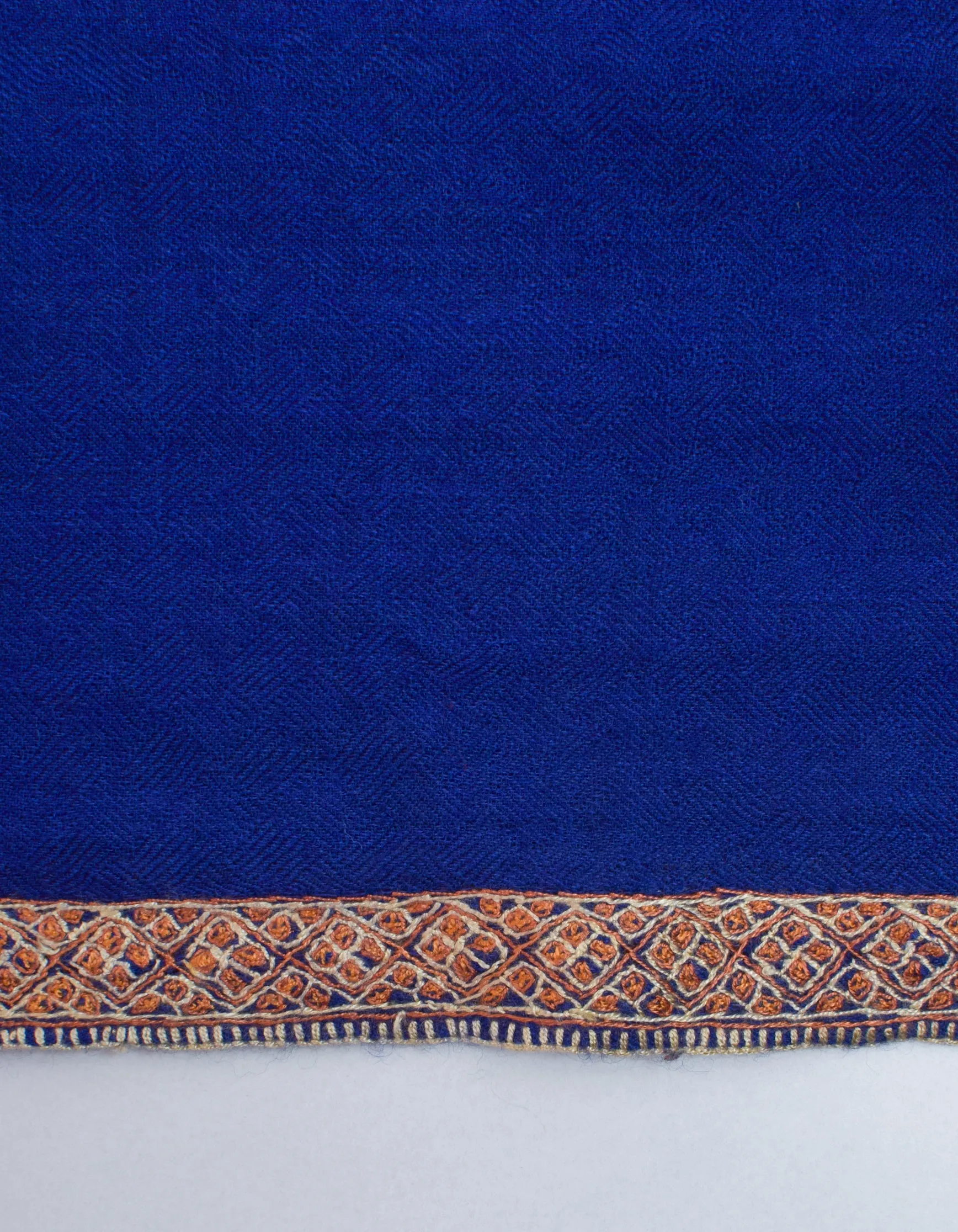 Royal Blue Handwoven Sozni Border Embroidered Cashmere Pashmina Stole