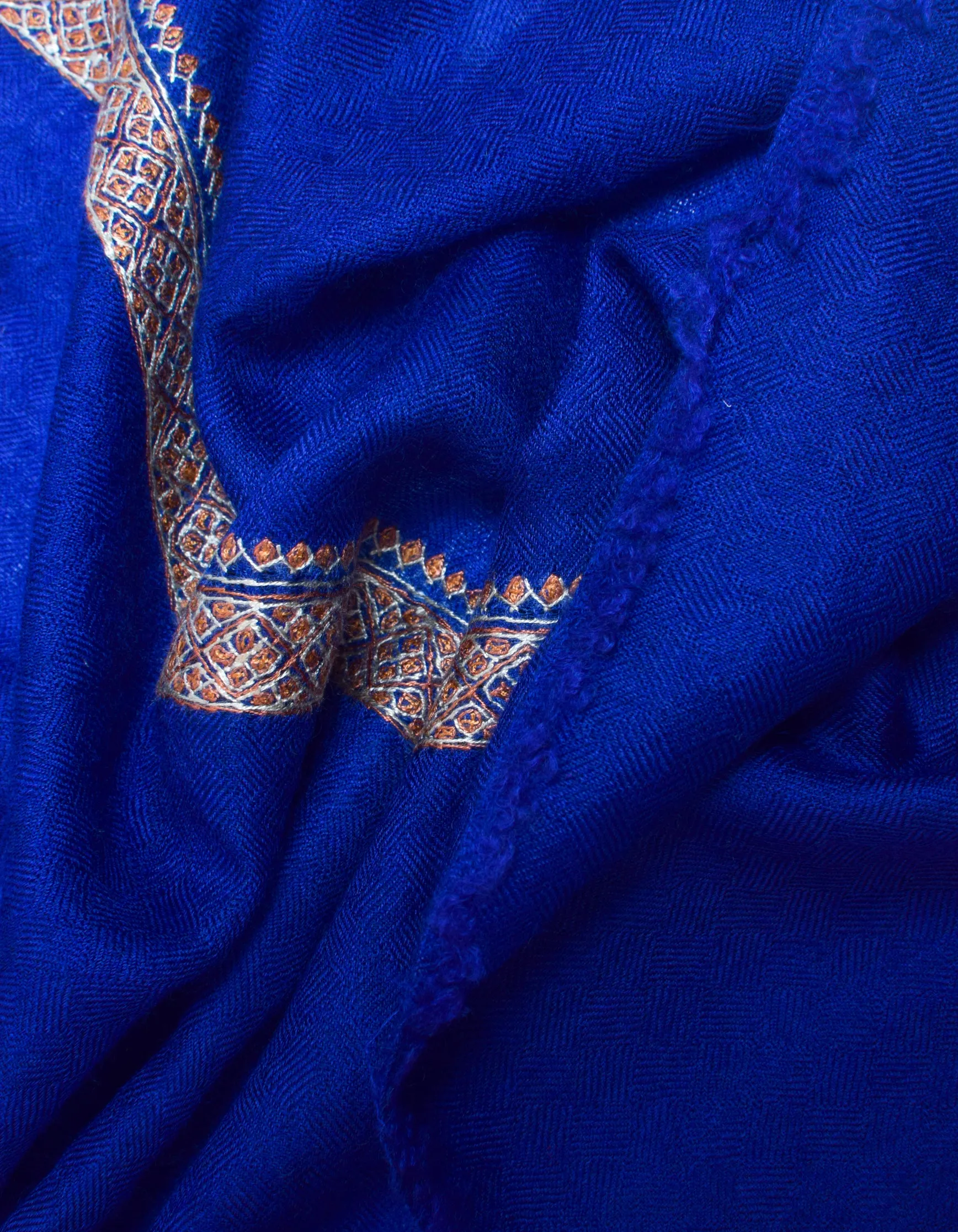 Royal Blue Handwoven Sozni Border Embroidered Cashmere Pashmina Stole