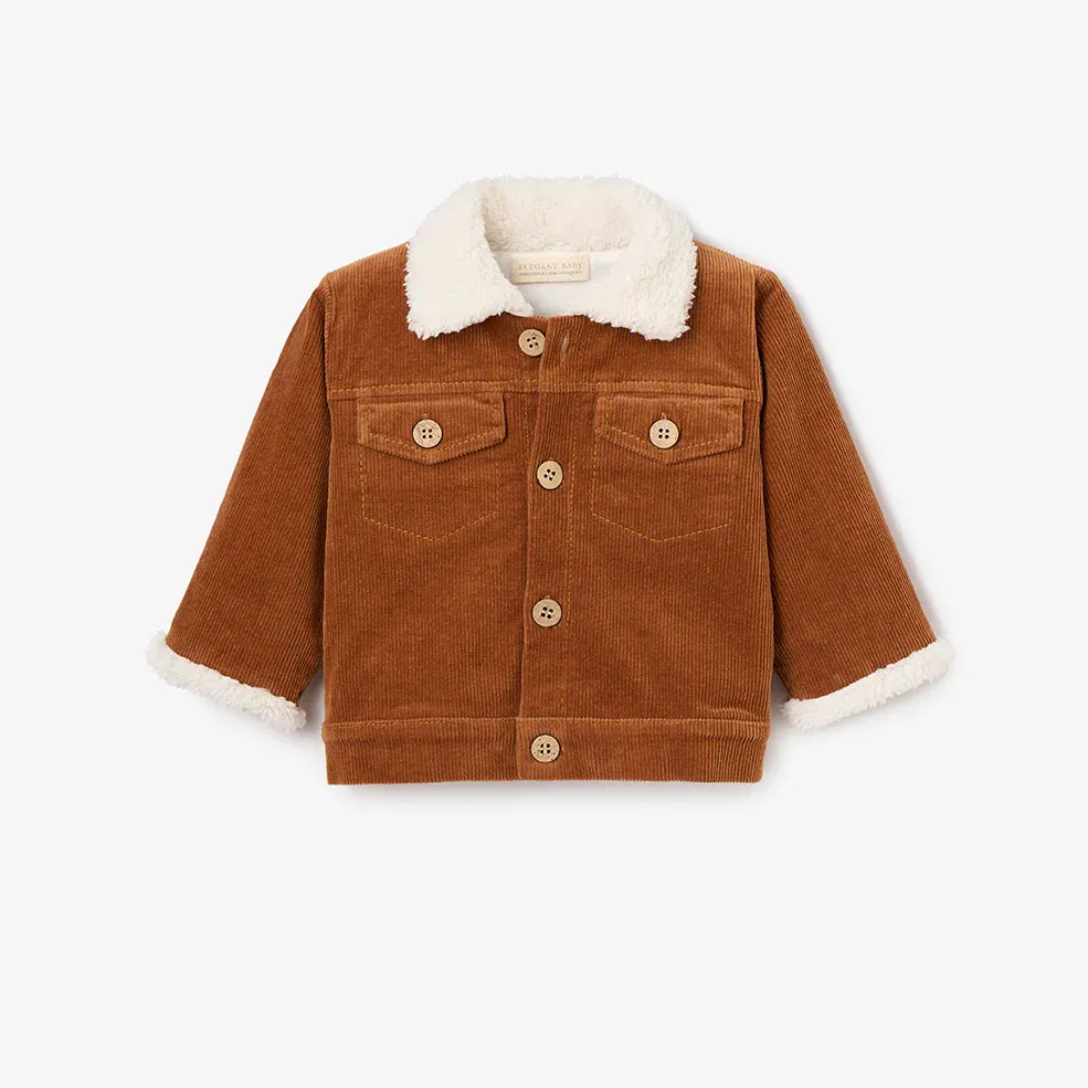 Rust Corduroy Jacket With Sherpa Trim