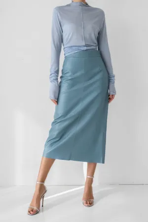 Split Straight PU Midi Skirt with Slit