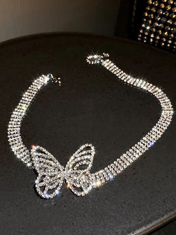 Statement Rhinestone Butterfly Necklaces