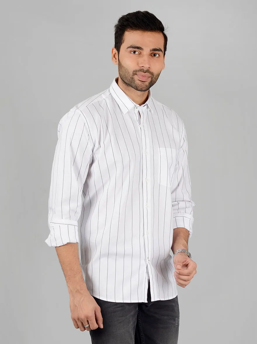 White & Black Striped Slim Fit Casual Shirt | JadeBlue