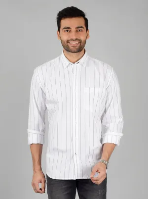 White & Black Striped Slim Fit Casual Shirt | JadeBlue