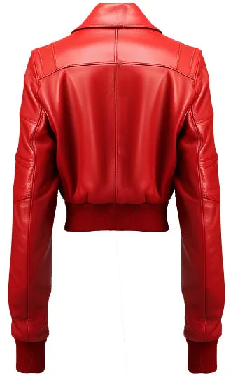 Women Red Leather Jacket Bomber Style