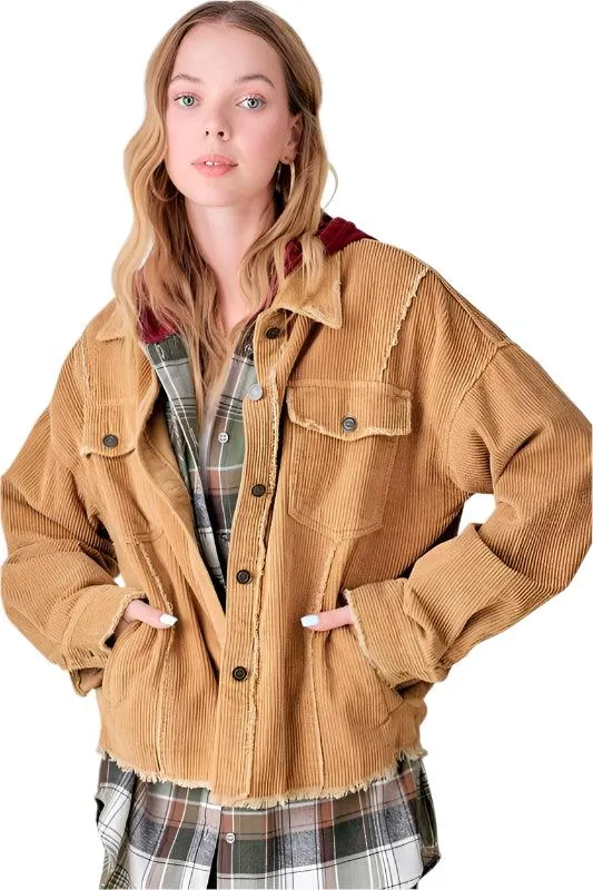 Womens Corduroy Frayed Seam Sylvia Jacket