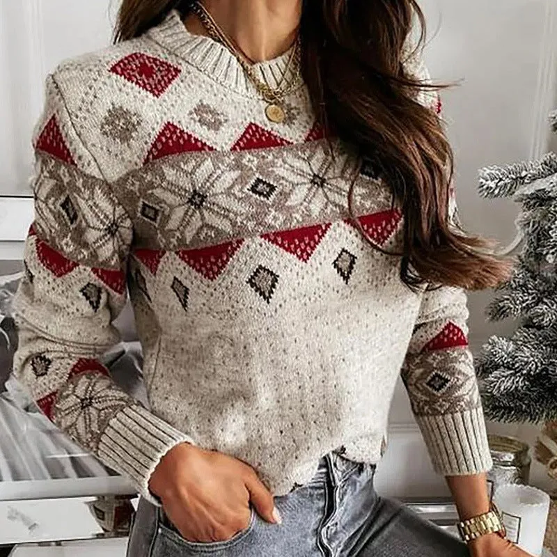 Women's Geometric Rhombus Contrast Color Sweater Warm