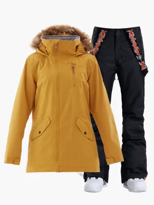 Women's Yellow Jackets & Black Pants Ski Suits