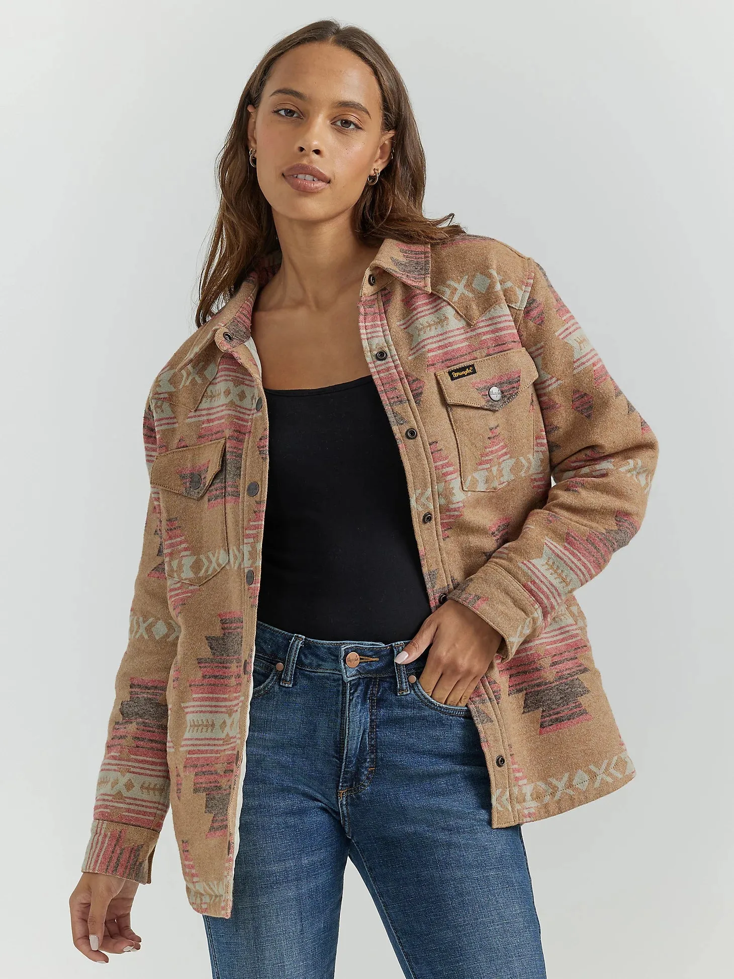 Wrangler Retro Women's Southwestern Jacquard Shacket in Dune