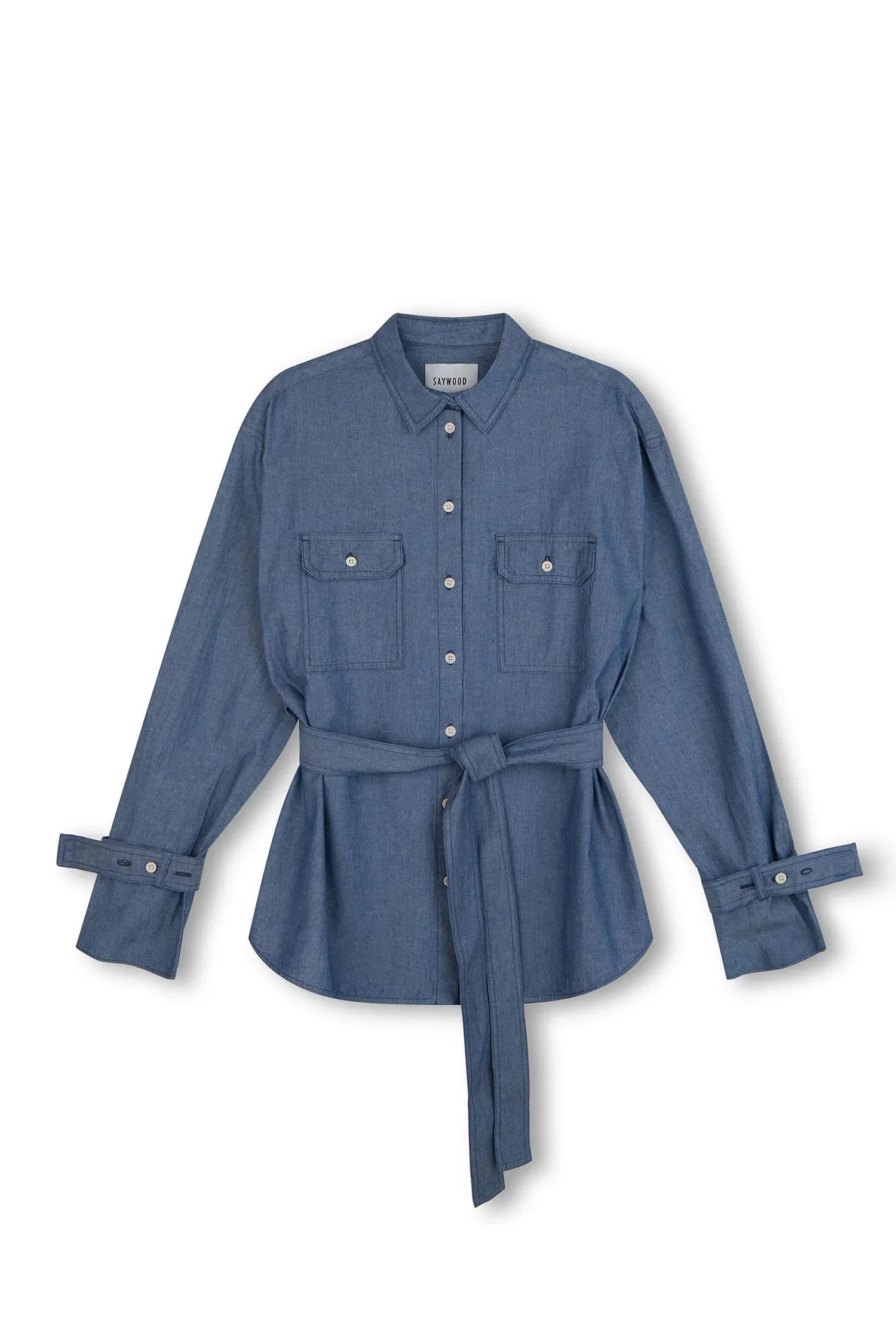 Zadie Boyfriend Shirt, Light Wash Japanese Denim, by Saywood.